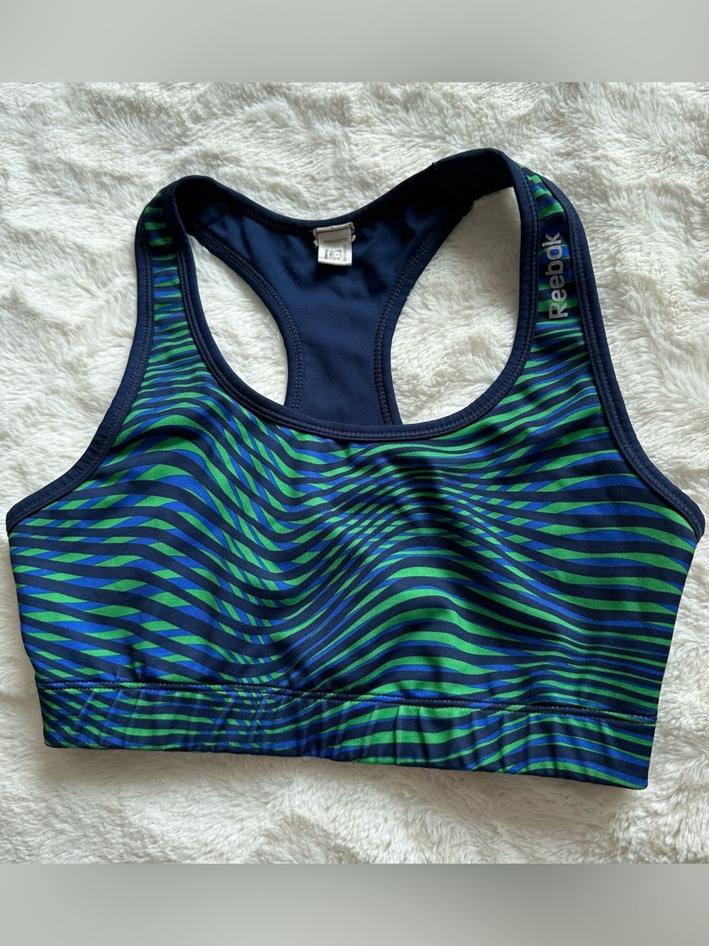 Reebok Navy, Green & Blue Striped Racerback Sports Bra